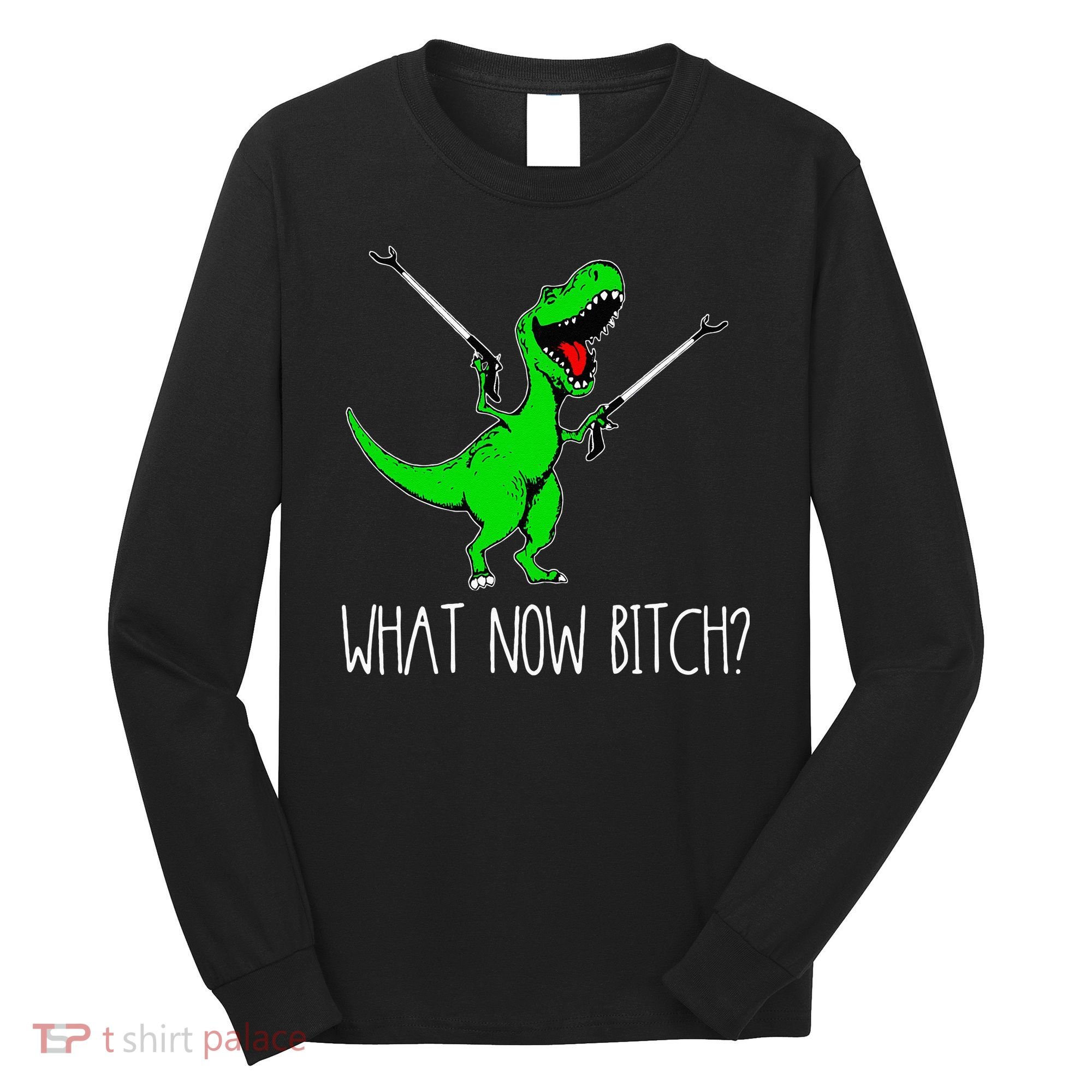 What Now Bitch Funny T Rex Dinosaur Long Sleeve Shirt
