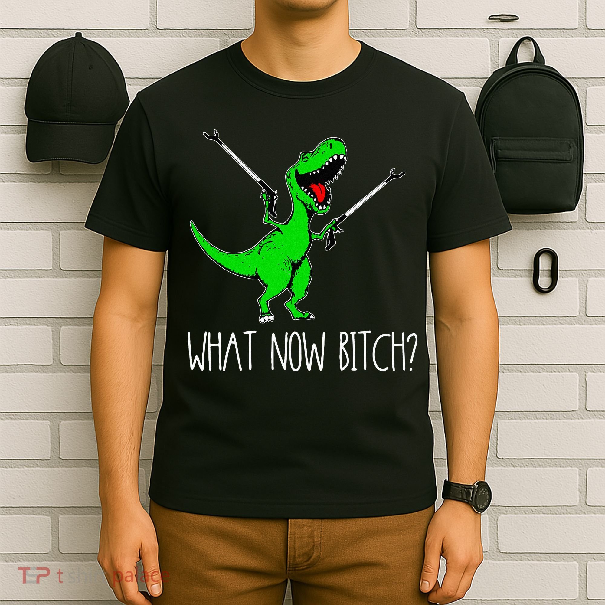 What Now Bitch Funny T Rex Dinosaur T-Shirt