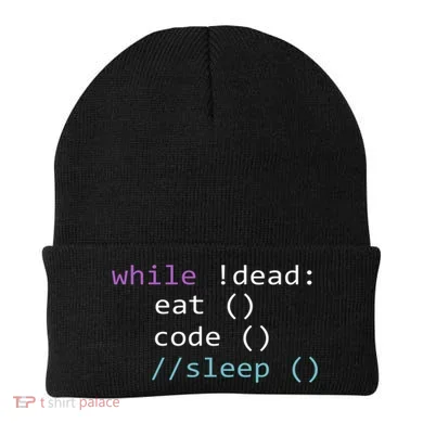 While Not Dead Eat Sleep Code Tech Hack Science Programming Beanie