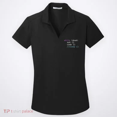 While Not Dead Eat Sleep Code Tech Hack Science Programming Women's Dry Zone Grid Polo