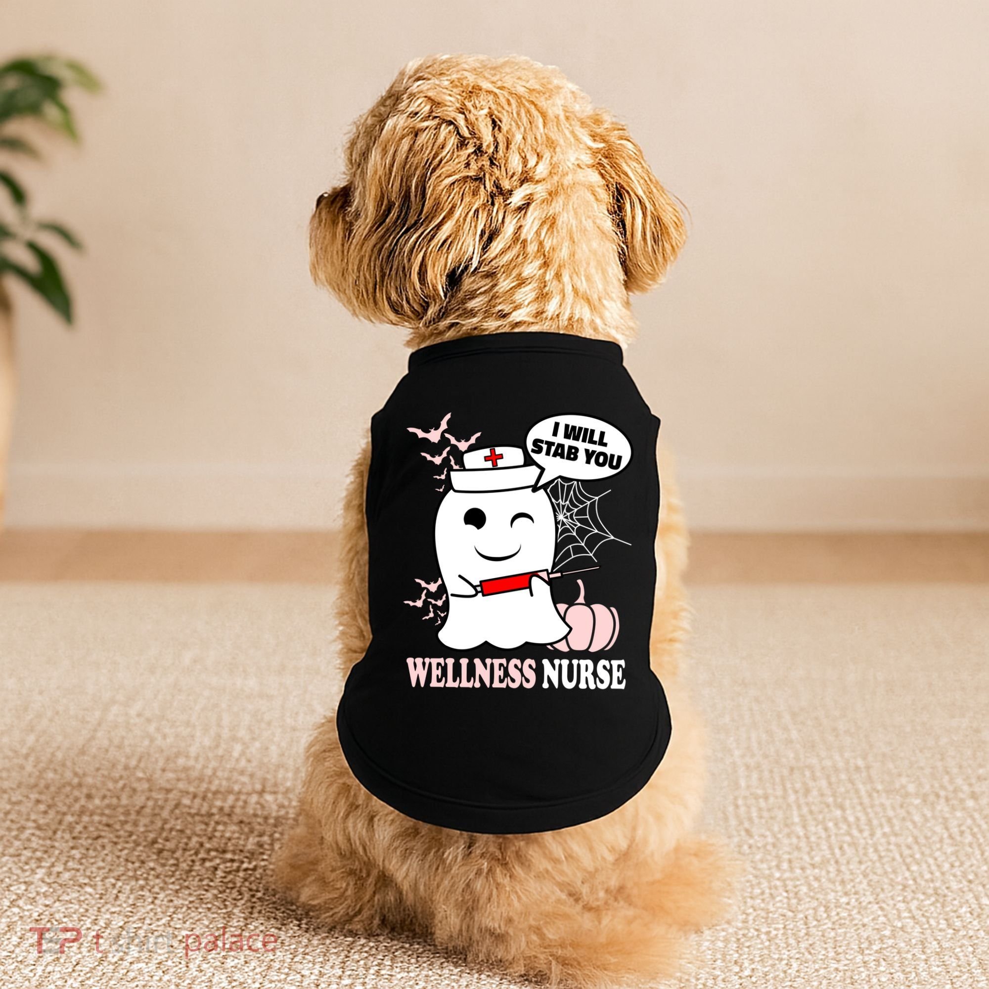Wellness Nurse Halloween I Will Stab You Funny Ghost Gift Doggie Tank