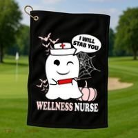 Wellness Nurse Halloween I Will Stab You Funny Ghost Gift Golf Towel thumb 1