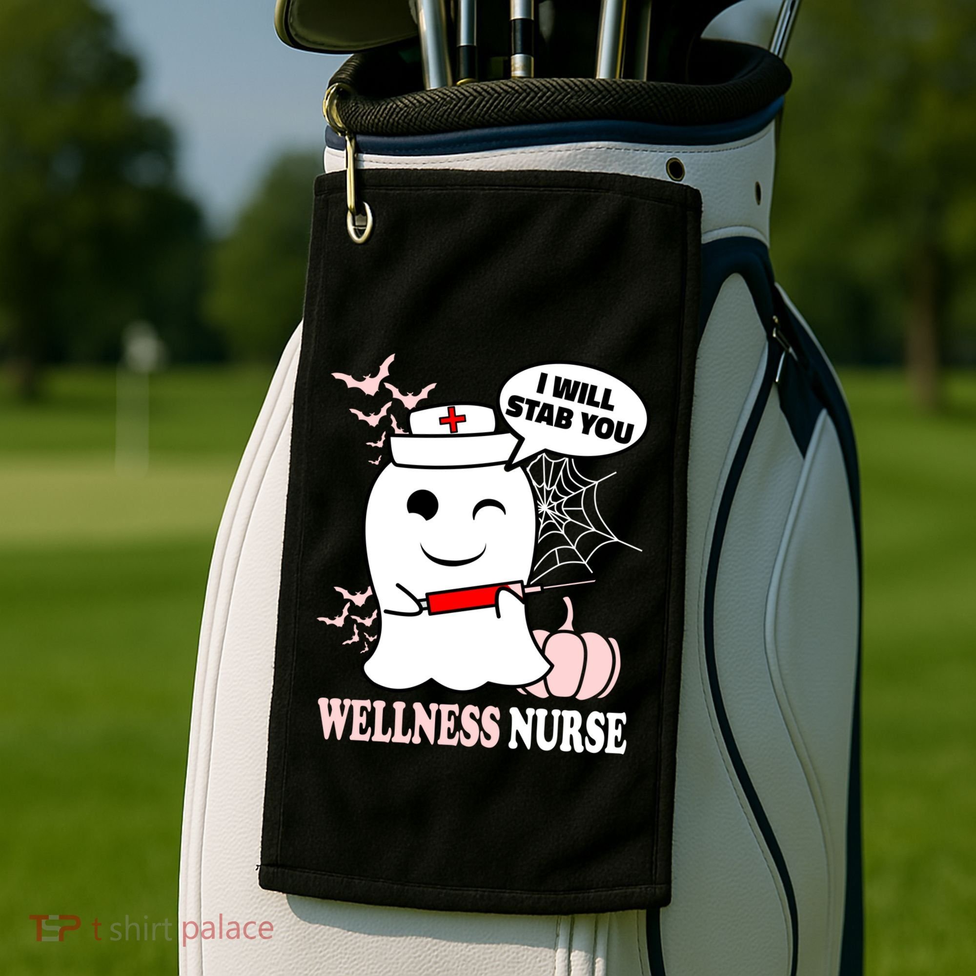 Wellness Nurse Halloween I Will Stab You Funny Ghost Gift Golf Towel
