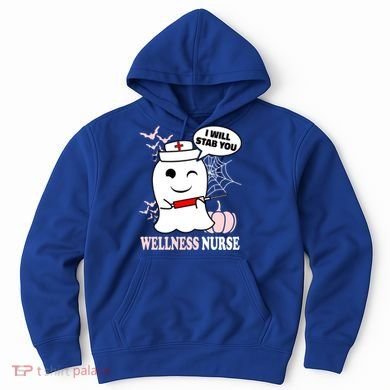 Wellness Nurse Halloween I Will Stab You Funny Ghost Gift Hoodie