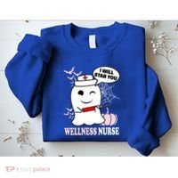 Wellness Nurse Halloween I Will Stab You Funny Ghost Gift Sweatshirt thumb 2