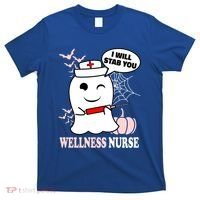 Wellness Nurse Halloween I Will Stab You Funny Ghost Gift T-Shirt thumb 0