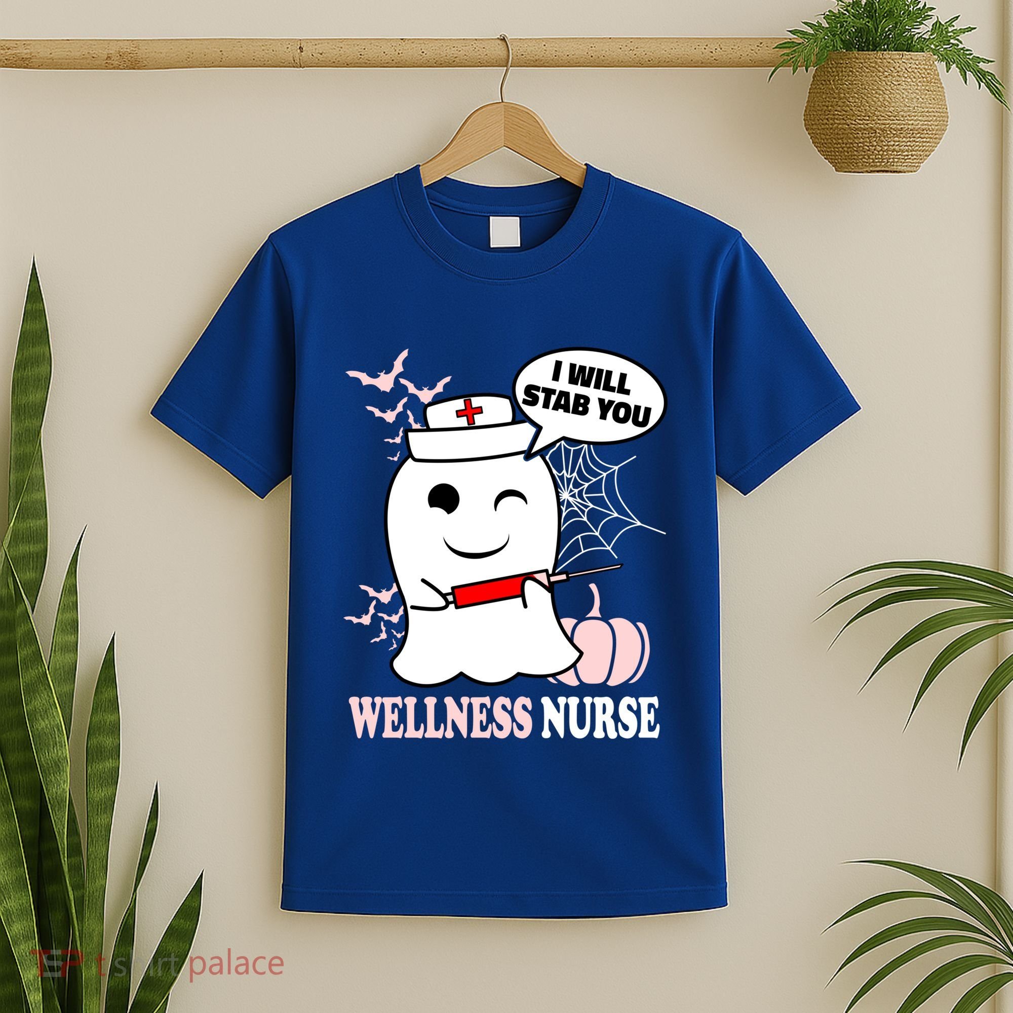 Wellness Nurse Halloween I Will Stab You Funny Ghost Gift T-Shirt