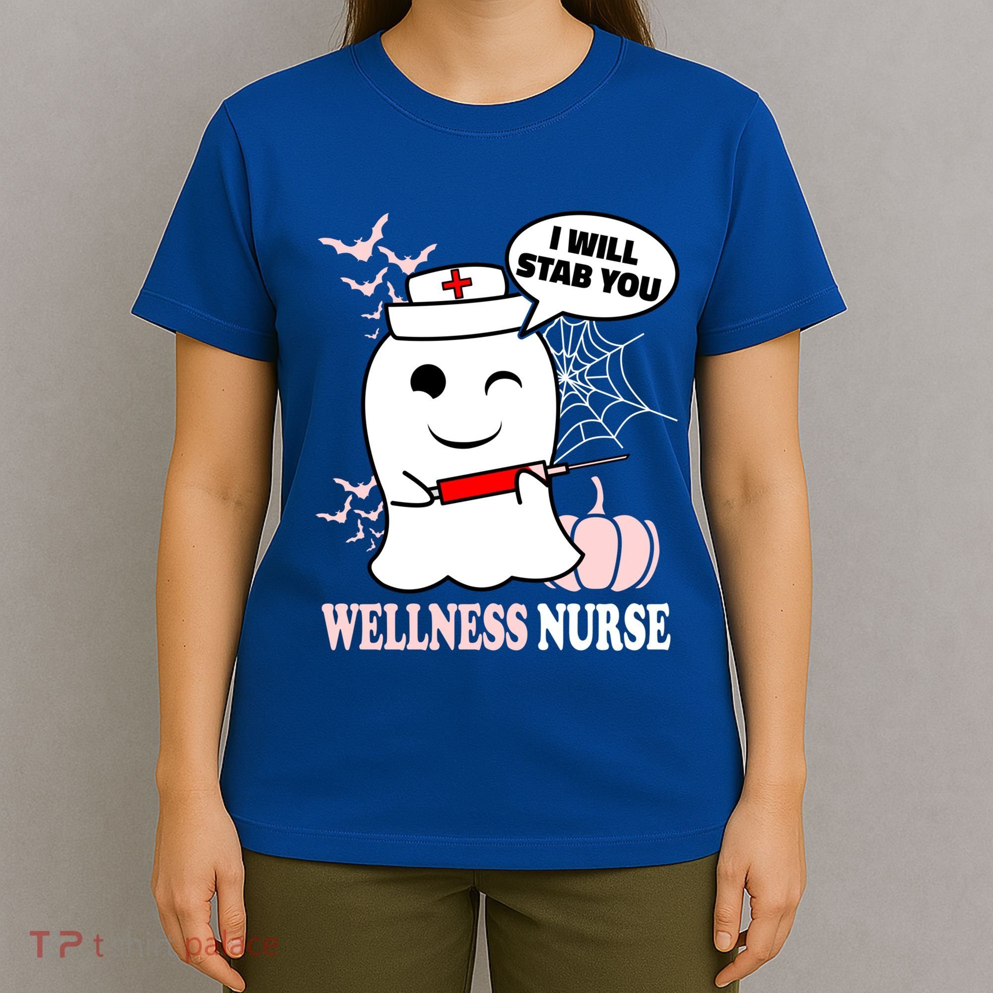 Wellness Nurse Halloween I Will Stab You Funny Ghost Gift T-Shirt