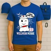 Wellness Nurse Halloween I Will Stab You Funny Ghost Gift T-Shirt thumb 6