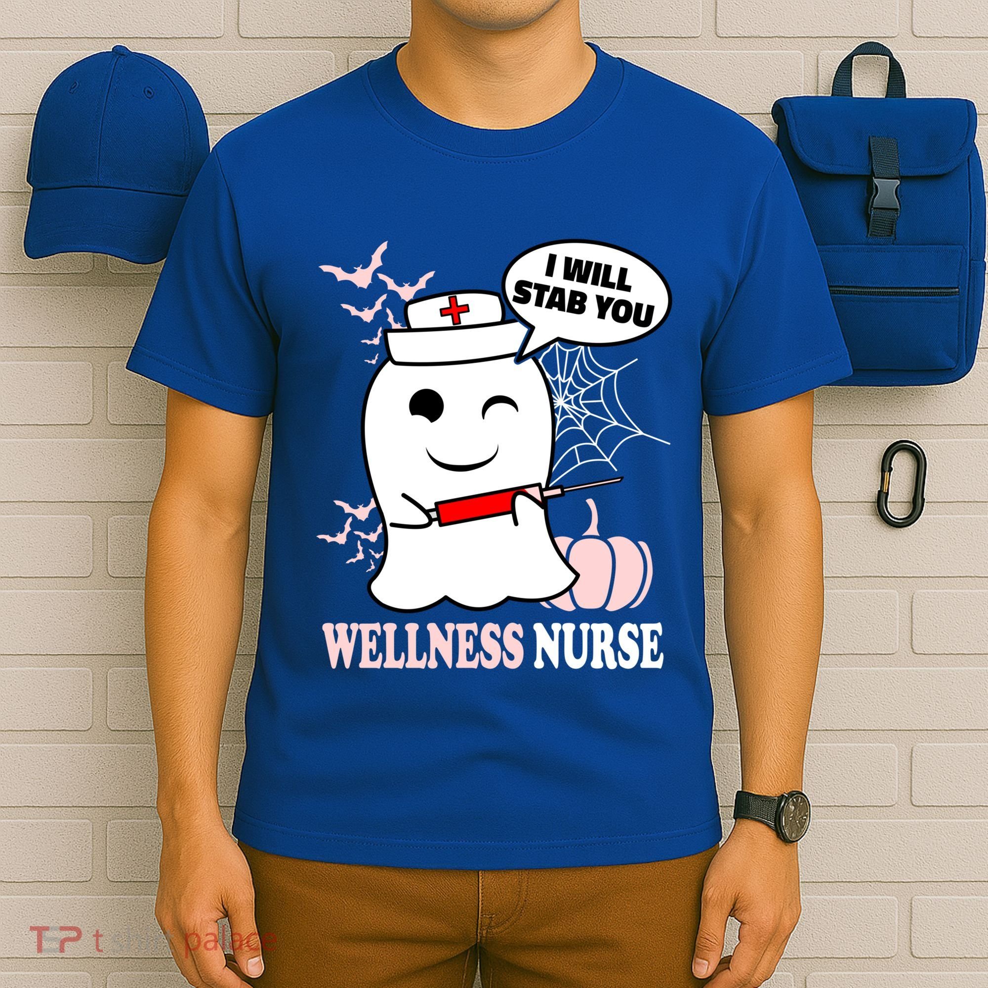 Wellness Nurse Halloween I Will Stab You Funny Ghost Gift T-Shirt