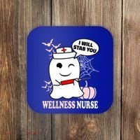 Wellness Nurse Halloween I Will Stab You Funny Ghost Gift Coaster thumb 0