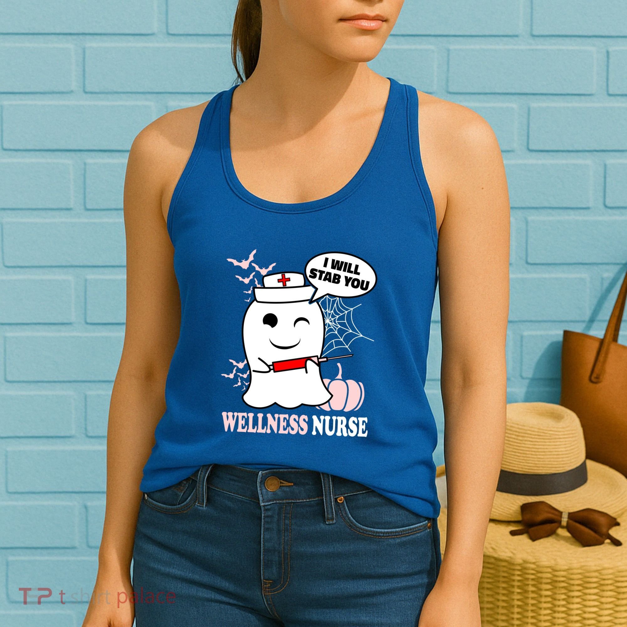 Wellness Nurse Halloween I Will Stab You Funny Ghost Gift Women's Tank Top