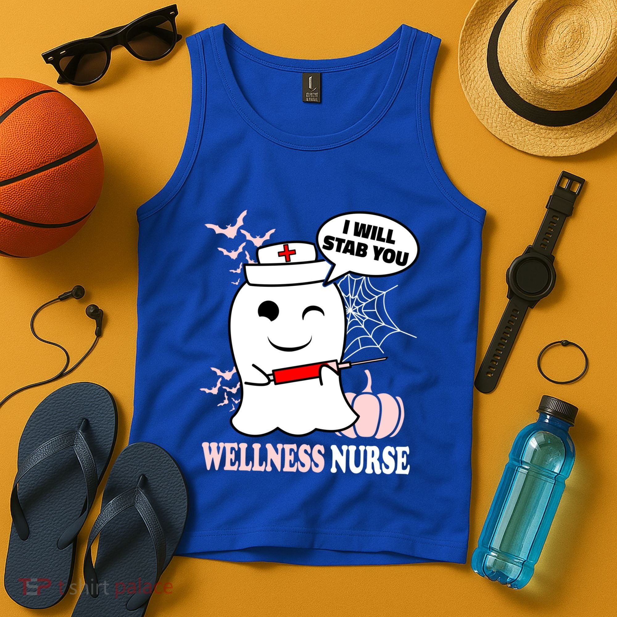 Wellness Nurse Halloween I Will Stab You Funny Ghost Gift Tank Top