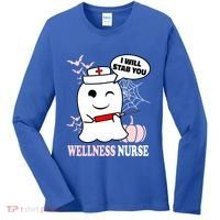Wellness Nurse Halloween I Will Stab You Funny Ghost Gift Women's Long Sleeve Shirt thumb 0