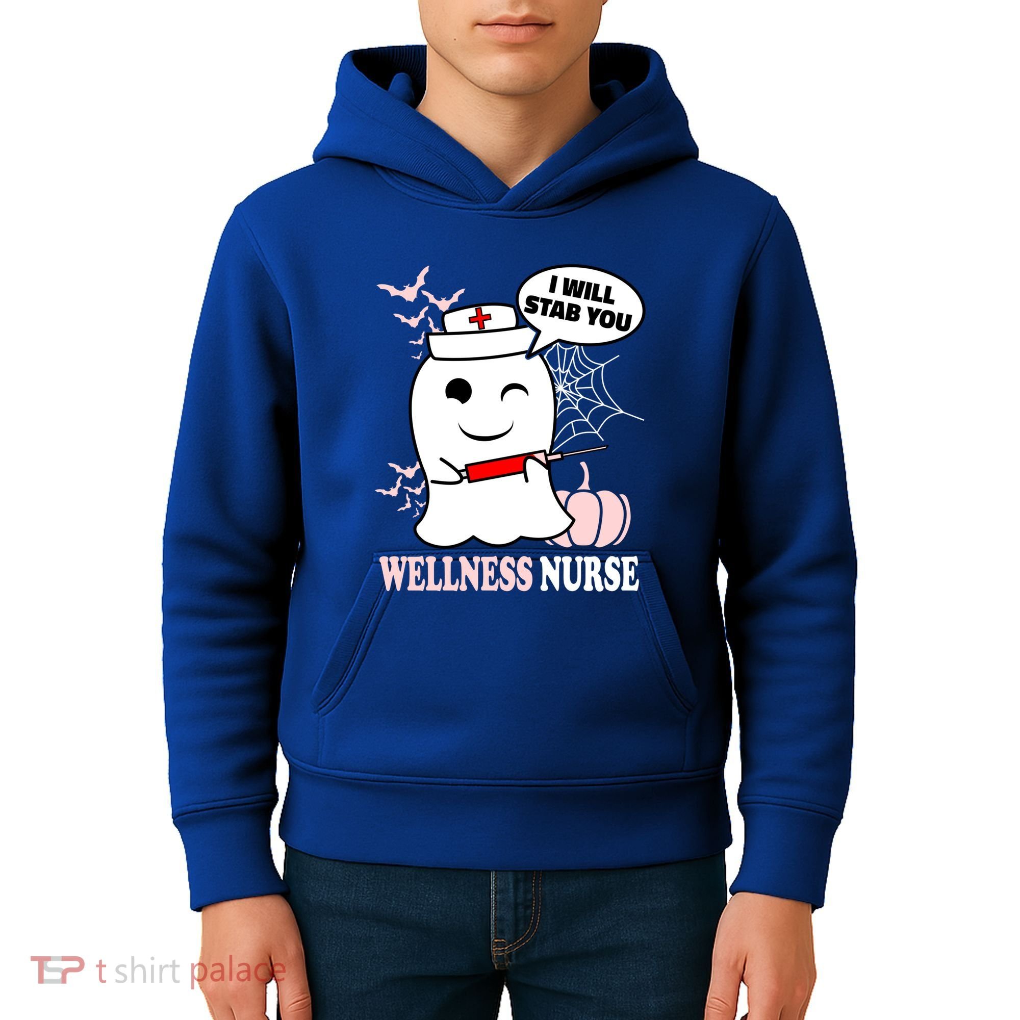 Wellness Nurse Halloween I Will Stab You Funny Ghost Gift Kids Hoodie