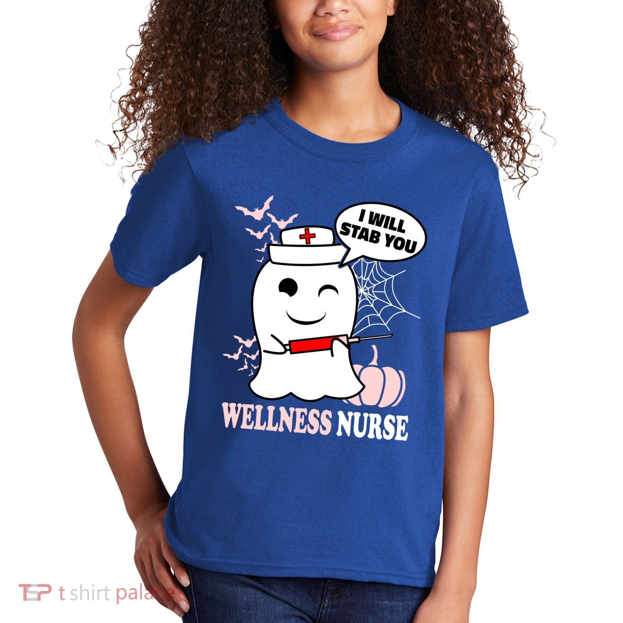 Wellness Nurse Halloween I Will Stab You Funny Ghost Gift Kids T-Shirt