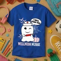 Wellness Nurse Halloween I Will Stab You Funny Ghost Gift Kids T-Shirt thumb 3