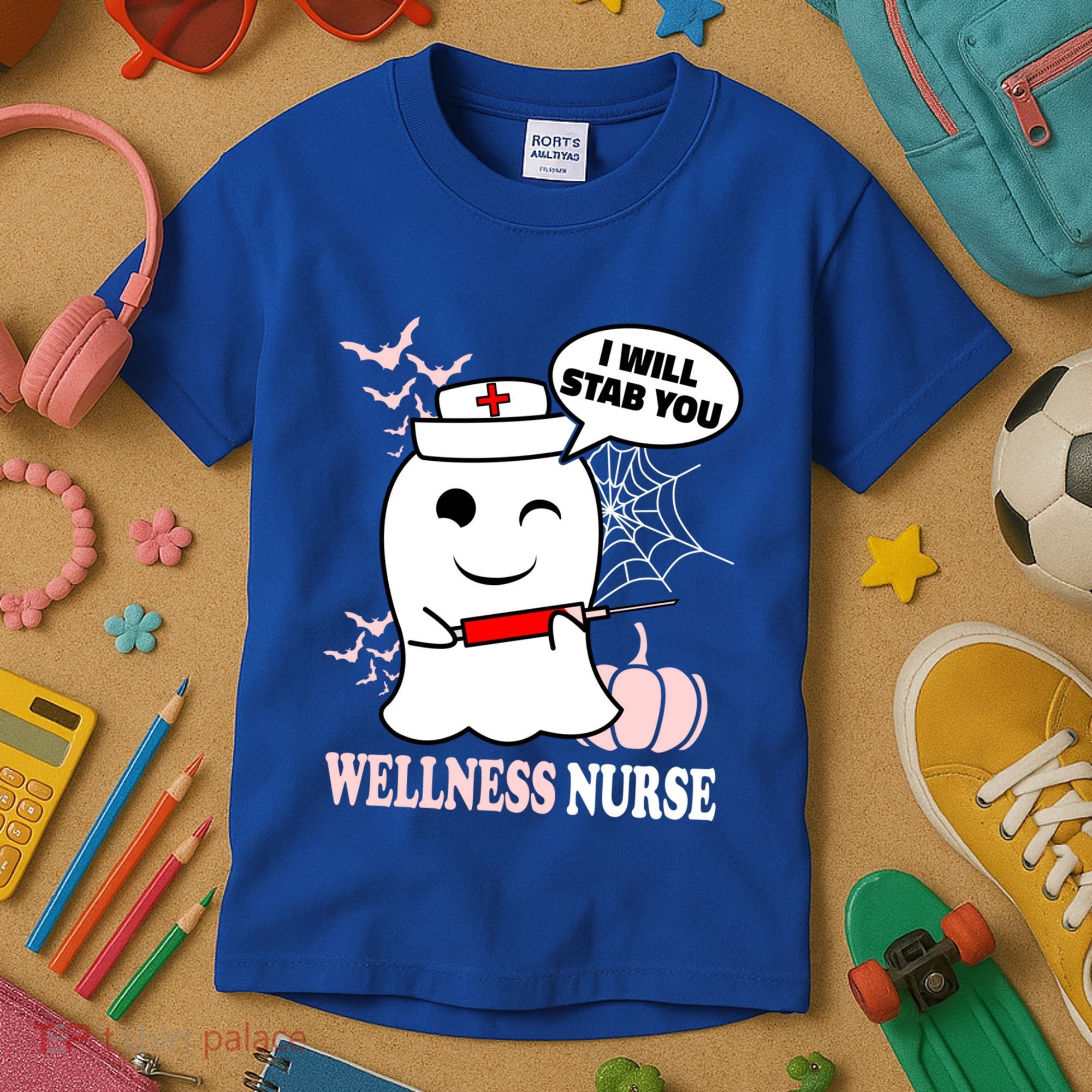 Wellness Nurse Halloween I Will Stab You Funny Ghost Gift Kids T-Shirt
