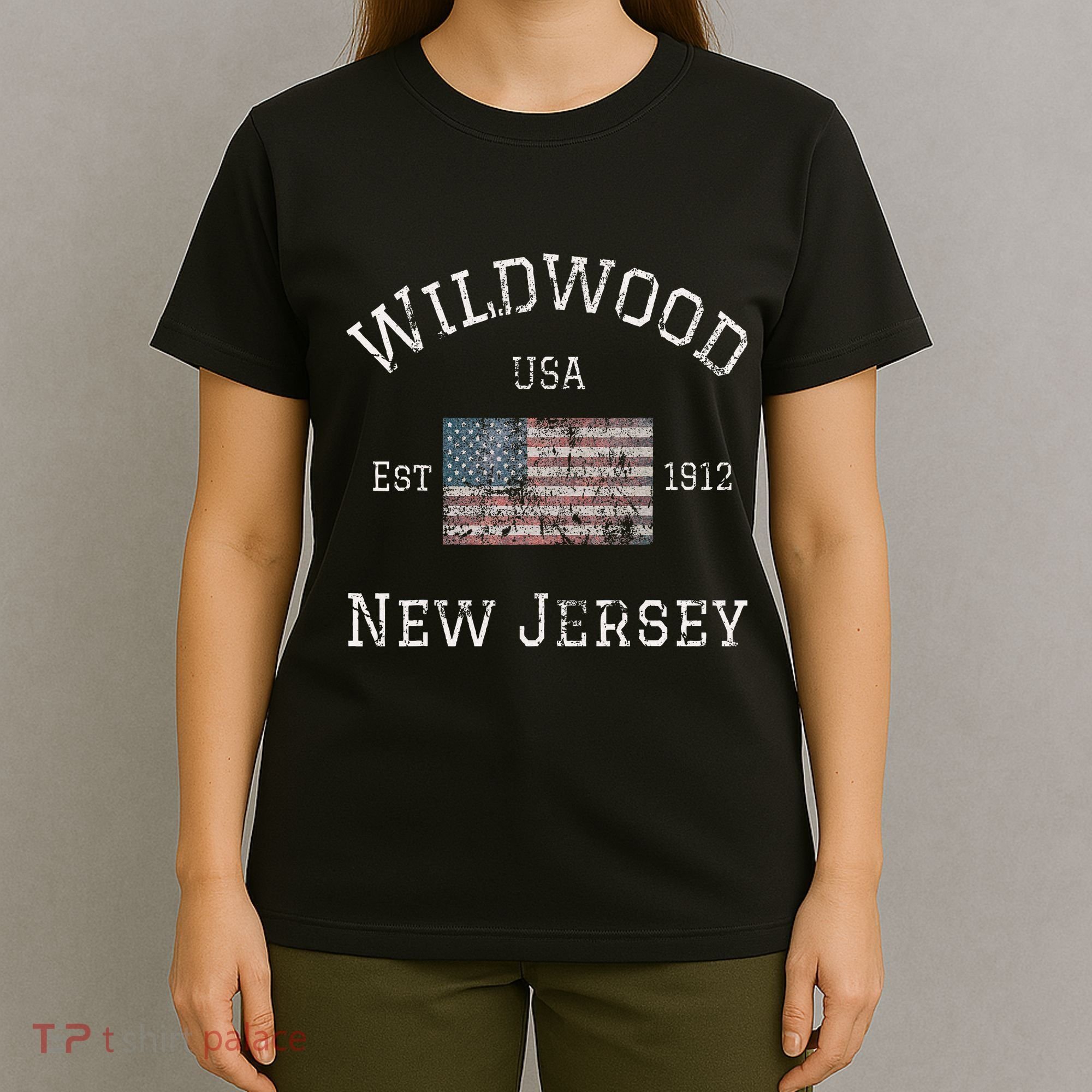 Wildwood New Jersey Nj American Flag Established Usa Vintage T-Shirt