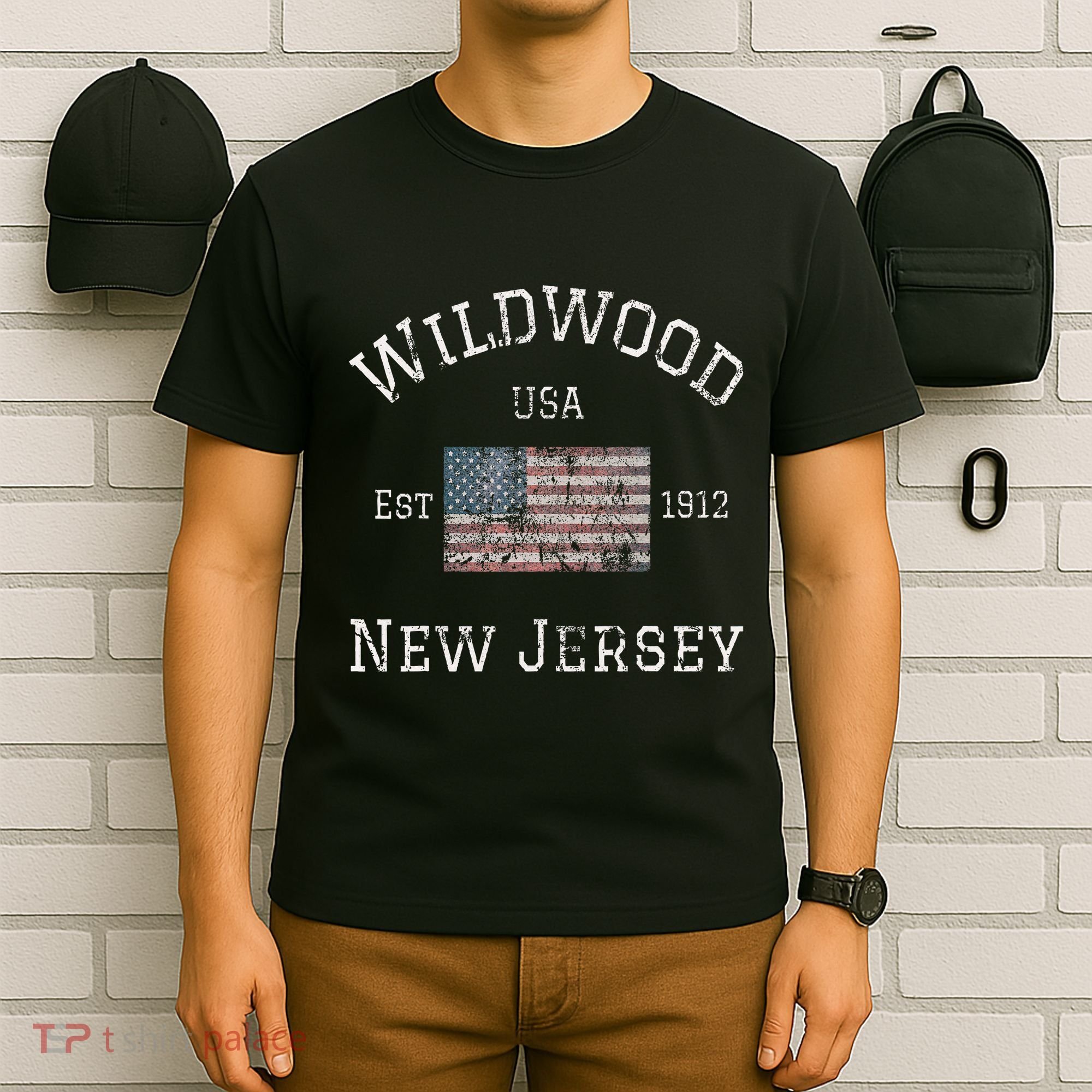 Wildwood New Jersey Nj American Flag Established Usa Vintage T-Shirt