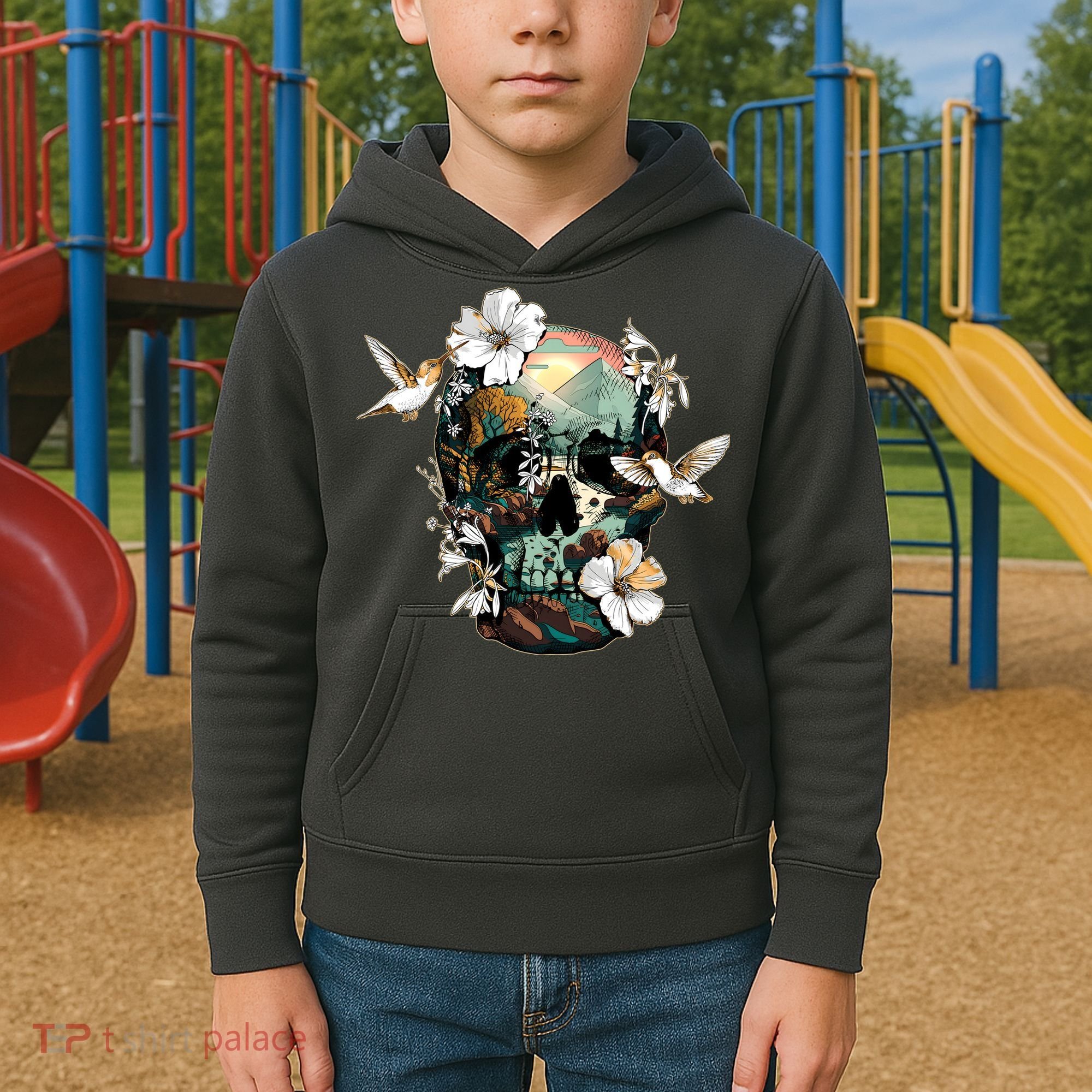 Wilderness Nature Lover Skull Kids Hoodie