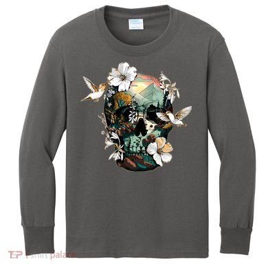 Wilderness Nature Lover Skull Kids Long Sleeve Shirt