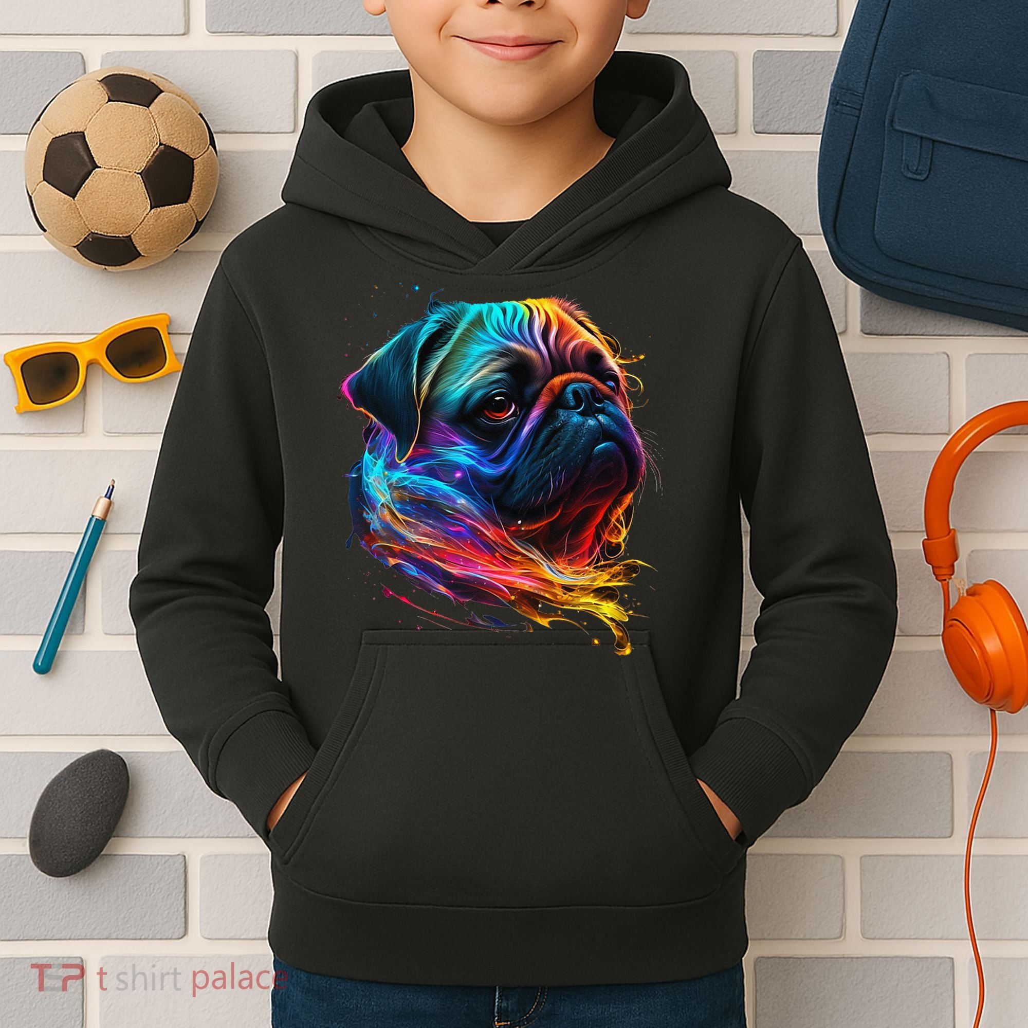 Wo Neon Pug Kids Hoodie