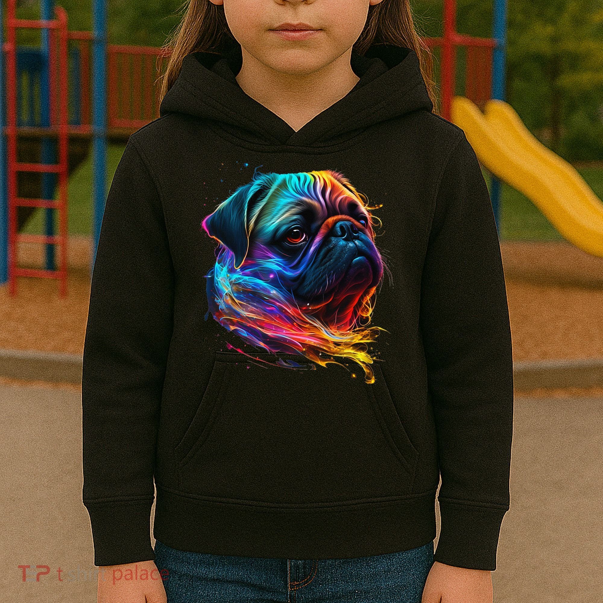 Wo Neon Pug Kids Hoodie