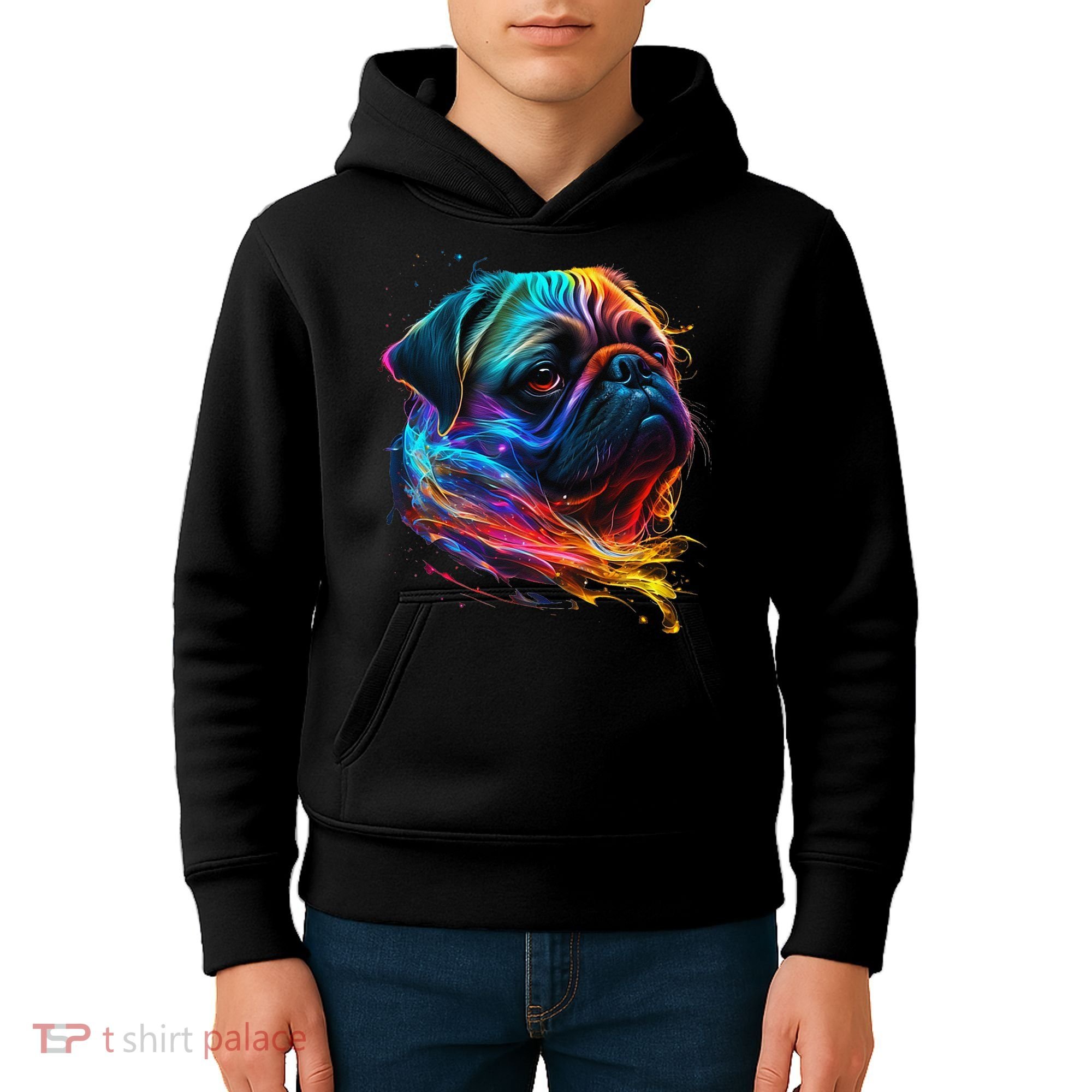 Wo Neon Pug Kids Hoodie