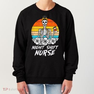 Womens Night Shift Nurse Skeleton Retro Halloween Scrub Women's Sweatshirt