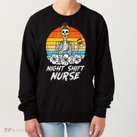 Womens Night Shift Nurse Skeleton Retro Halloween Scrub Women's Sweatshirt thumb 0