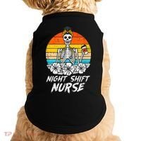 Womens Night Shift Nurse Skeleton Retro Halloween Scrub Doggie Tank thumb 0