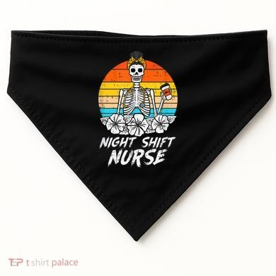 Womens Night Shift Nurse Skeleton Retro Halloween Scrub USA-Made Doggie Bandana