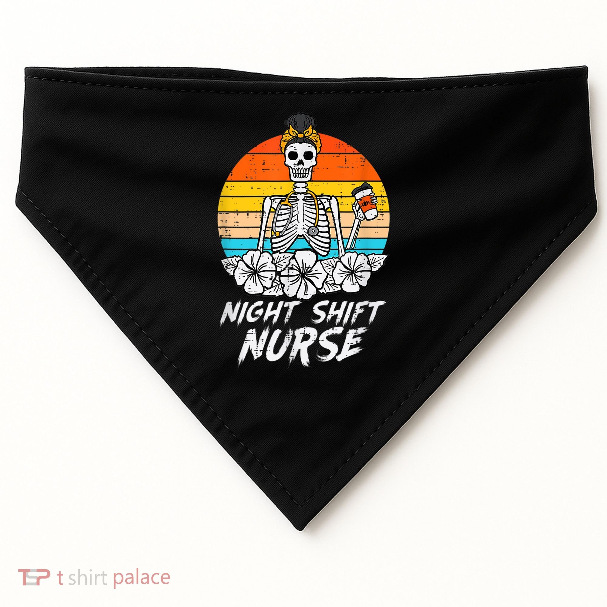 Womens Night Shift Nurse Skeleton Retro Halloween Scrub USA-Made Doggie Bandana