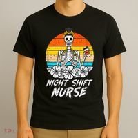 Womens Night Shift Nurse Skeleton Retro Halloween Scrub T-Shirt thumb 3