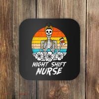 Womens Night Shift Nurse Skeleton Retro Halloween Scrub Coaster thumb 0