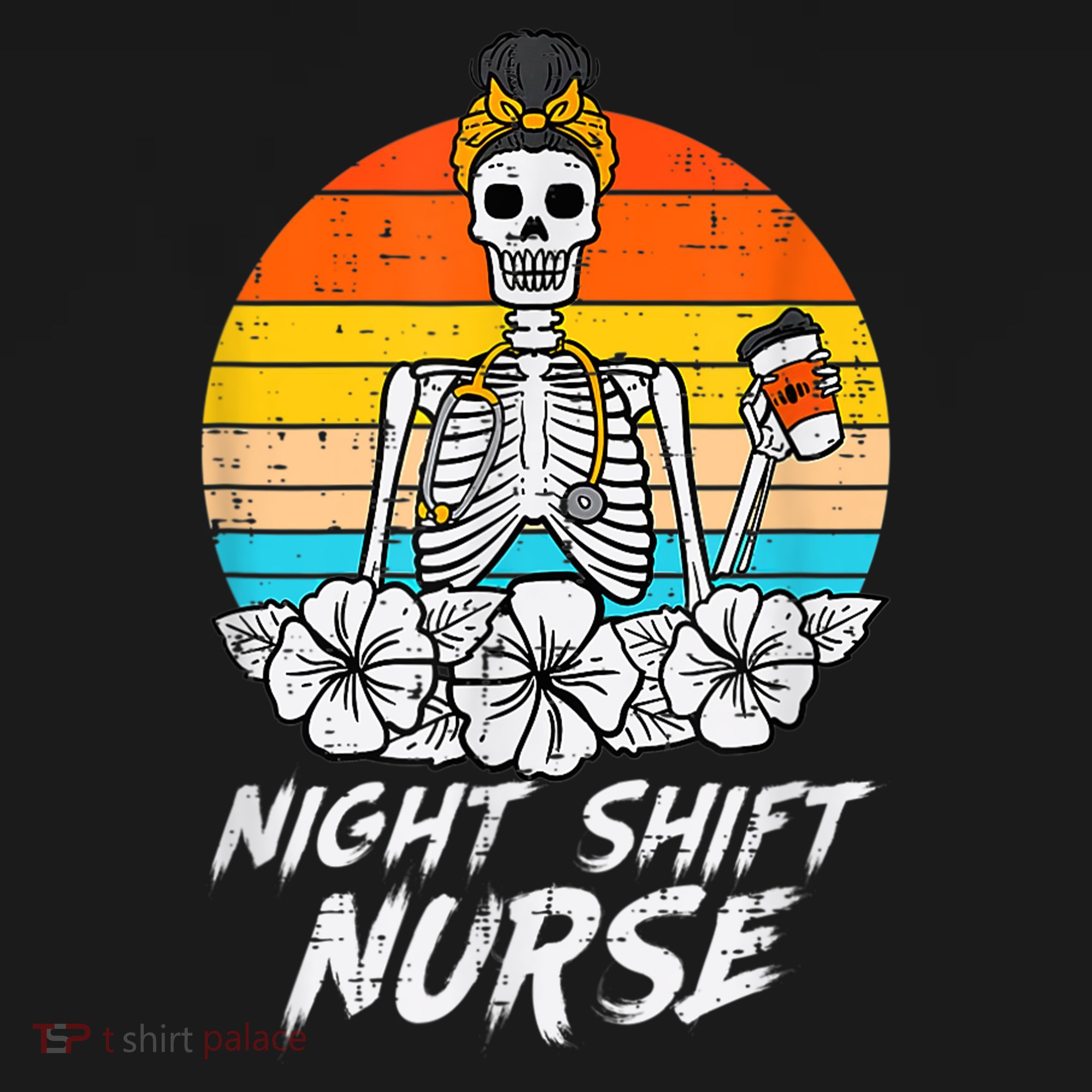 Womens Night Shift Nurse Skeleton Retro Halloween Scrub Coaster