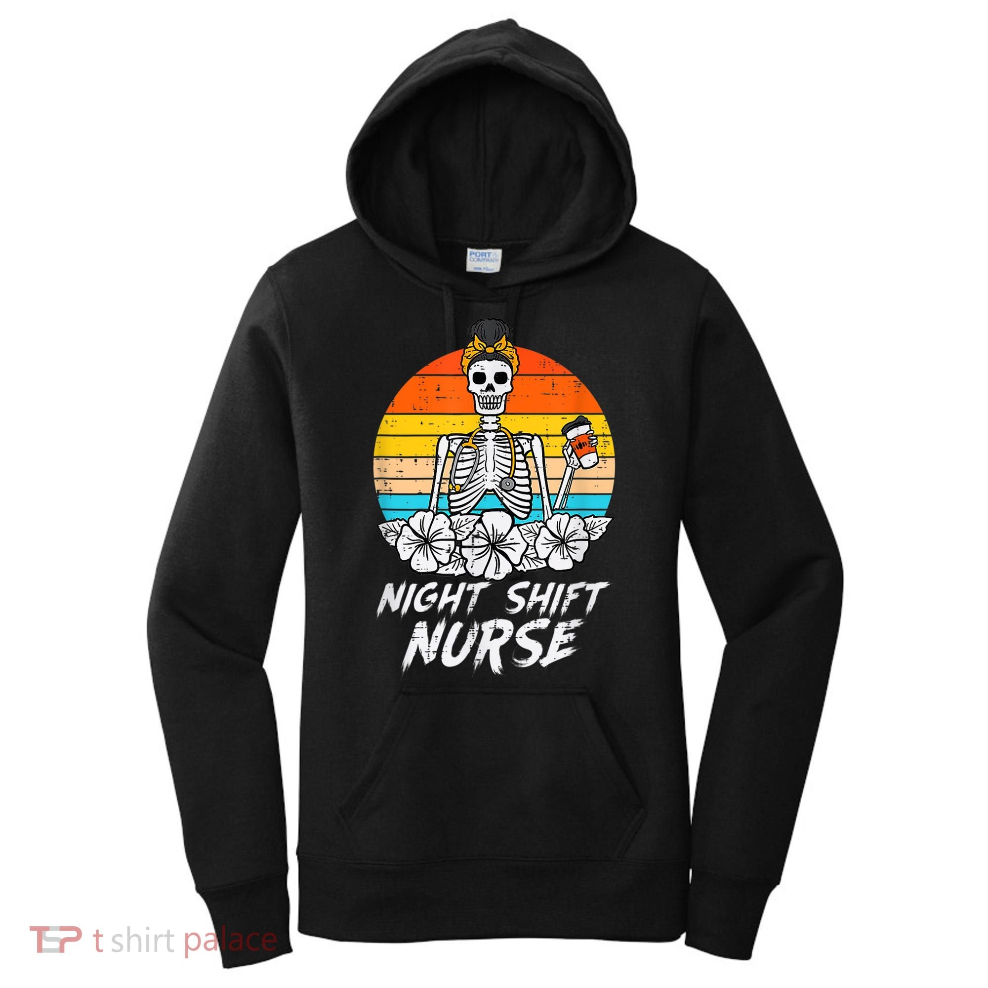 Womens Night Shift Nurse Skeleton Retro Halloween Scrub Women's Hoodie