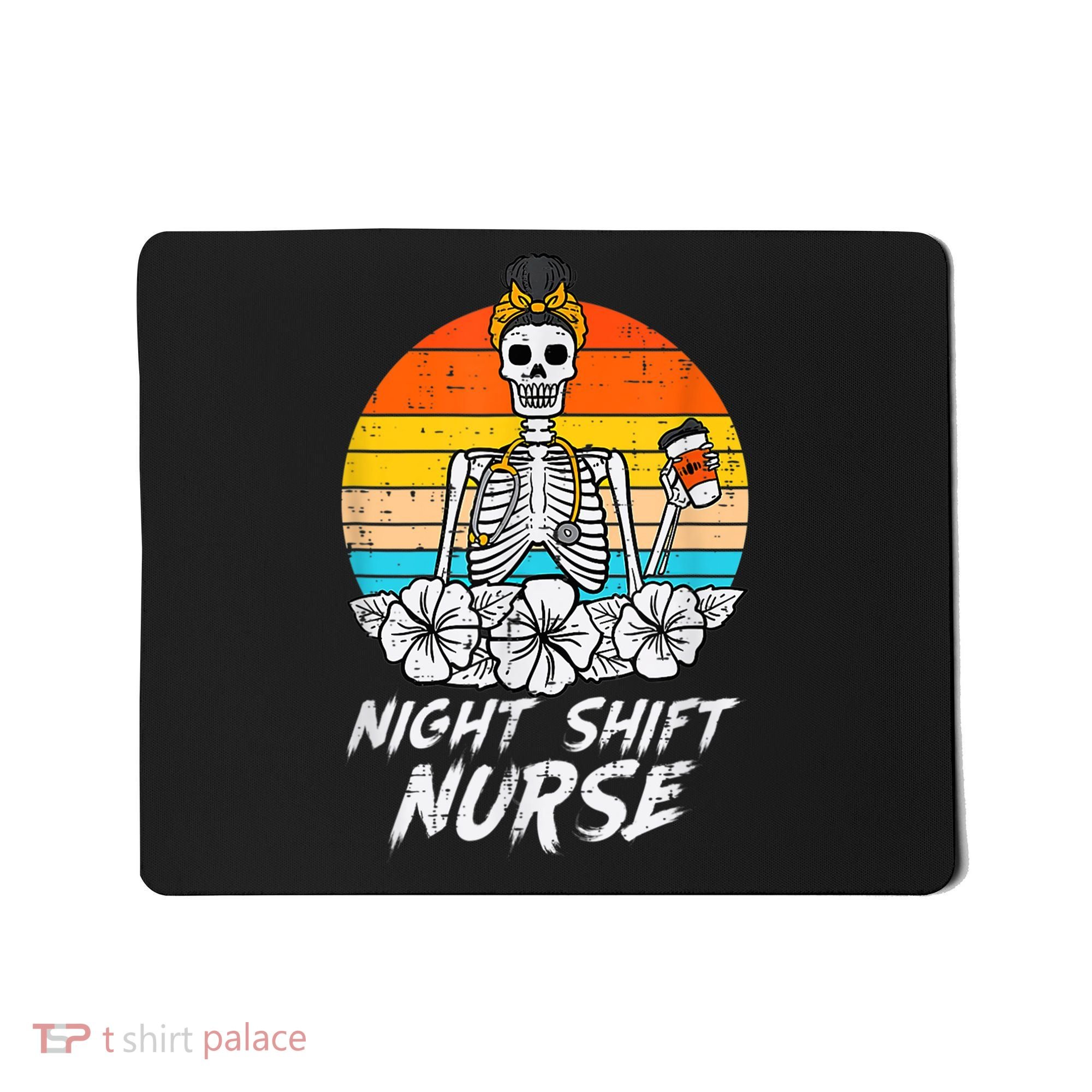 Womens Night Shift Nurse Skeleton Retro Halloween Scrub Mousepad