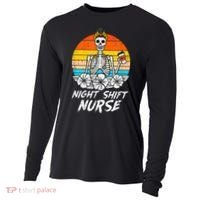 Womens Night Shift Nurse Skeleton Retro Halloween Scrub Cooling Performance Long Sleeve Crew thumb 0