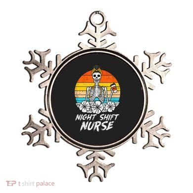 Womens Night Shift Nurse Skeleton Retro Halloween Scrub Ornament