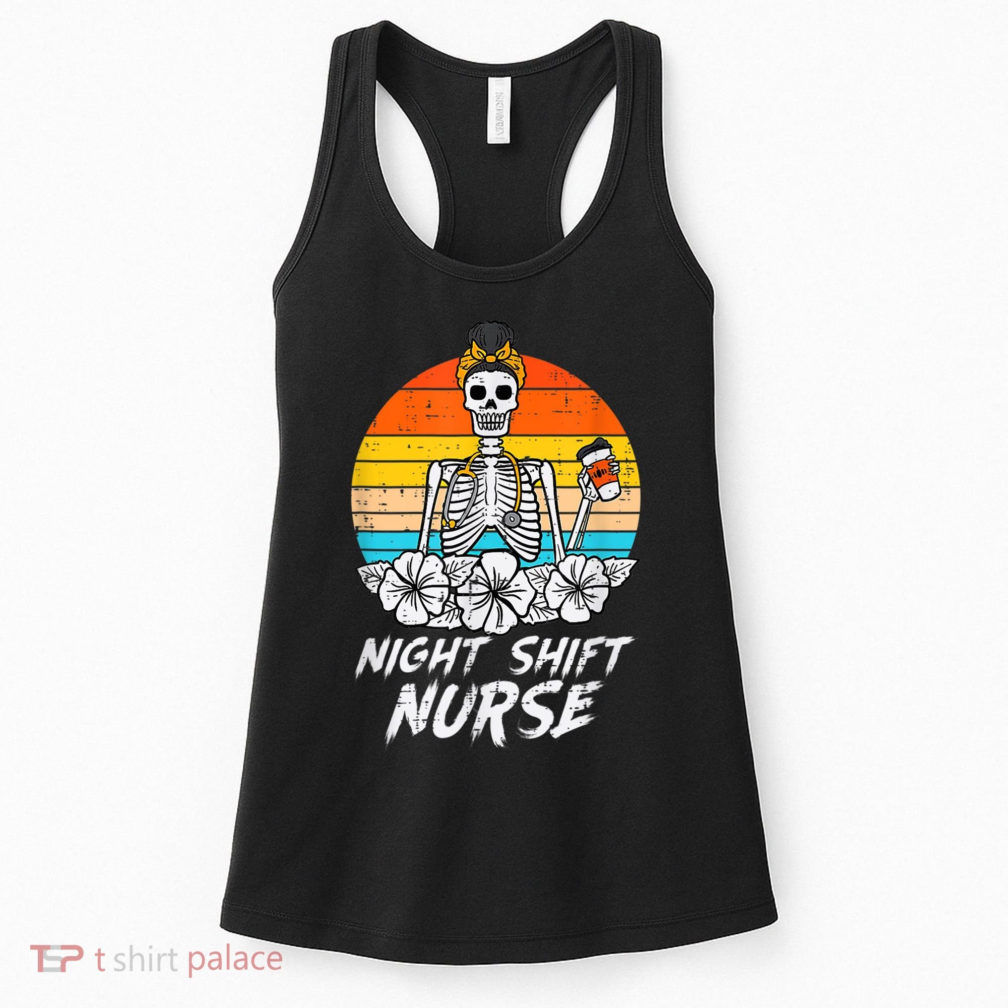 Womens Night Shift Nurse Skeleton Retro Halloween Scrub Women's Tank Top