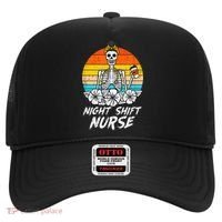 Womens Night Shift Nurse Skeleton Retro Halloween Scrub Hat thumb 0