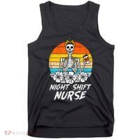 Womens Night Shift Nurse Skeleton Retro Halloween Scrub Tank Top thumb 0