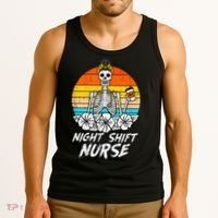 Womens Night Shift Nurse Skeleton Retro Halloween Scrub Tank Top thumb 3