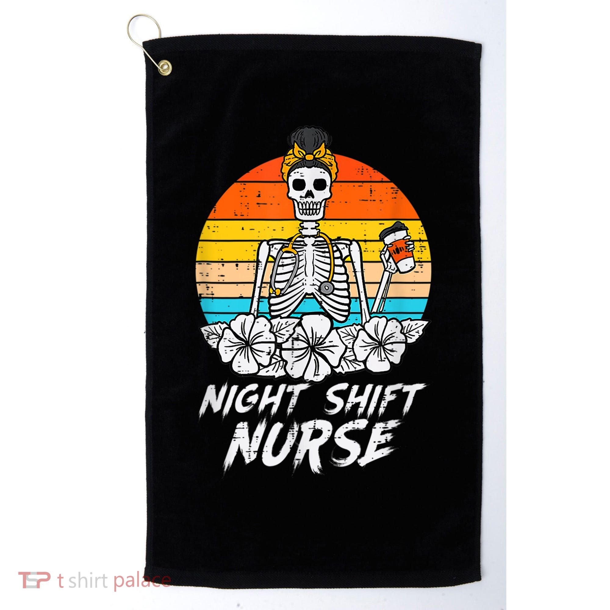 Womens Night Shift Nurse Skeleton Retro Halloween Scrub Golf Towel