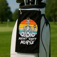 Womens Night Shift Nurse Skeleton Retro Halloween Scrub Golf Towel thumb 2