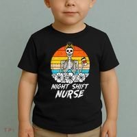 Womens Night Shift Nurse Skeleton Retro Halloween Scrub Toddler T-Shirt thumb 2