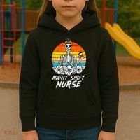 Womens Night Shift Nurse Skeleton Retro Halloween Scrub Kids Hoodie thumb 3