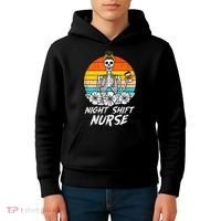 Womens Night Shift Nurse Skeleton Retro Halloween Scrub Kids Hoodie thumb 4